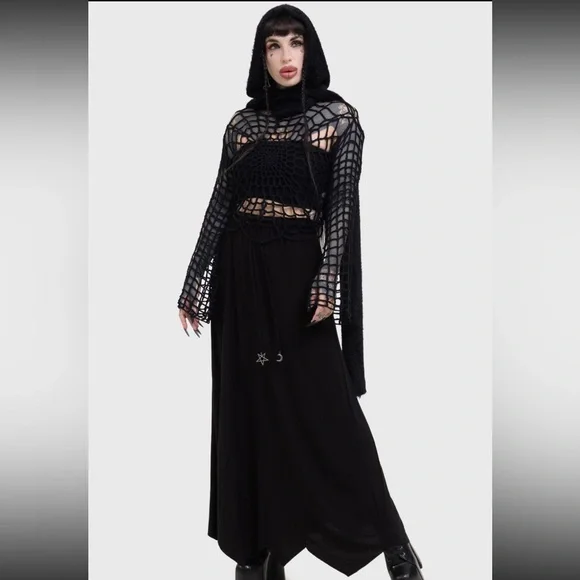 NWT KILLSTARS NIGHT TRAP BLACK SWEATER SPIDER WEBBED KNIT COVER UP - Picture 5 of 6